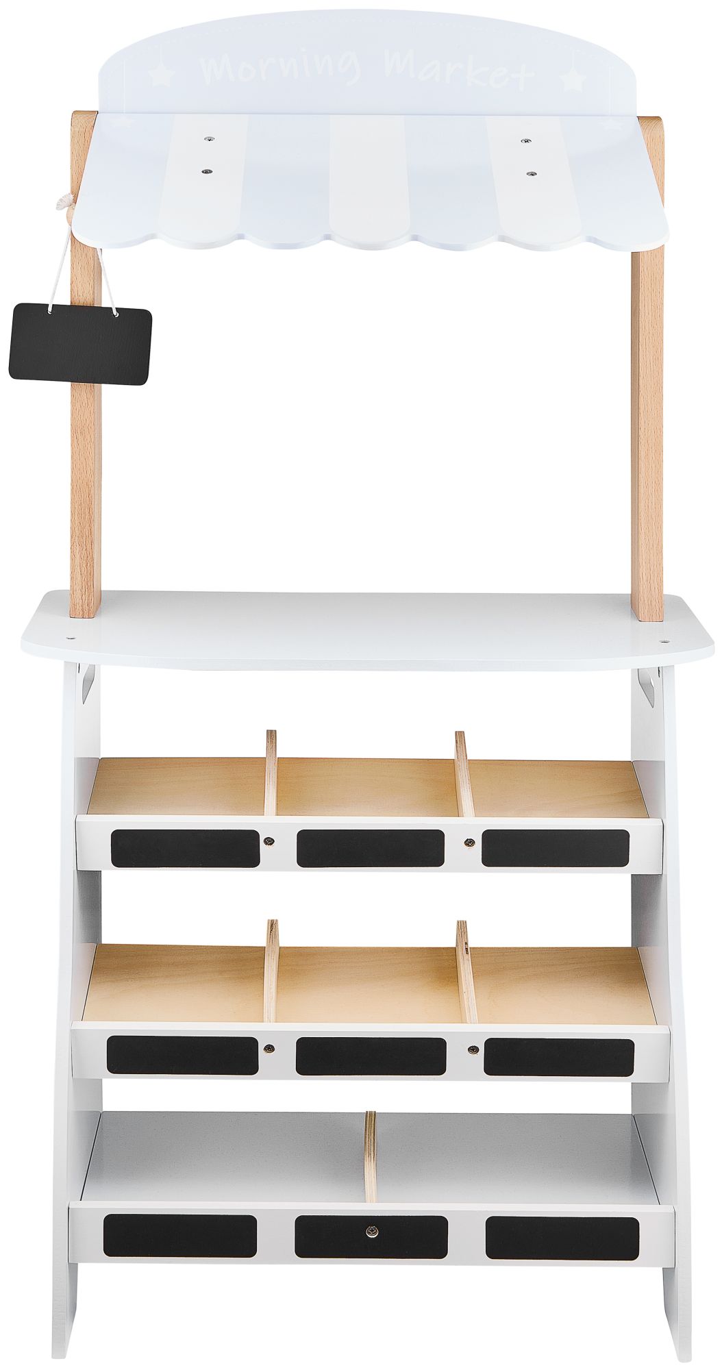 Negozio di verdure - bancarella in legno con casse, registratore di cassa e terminale