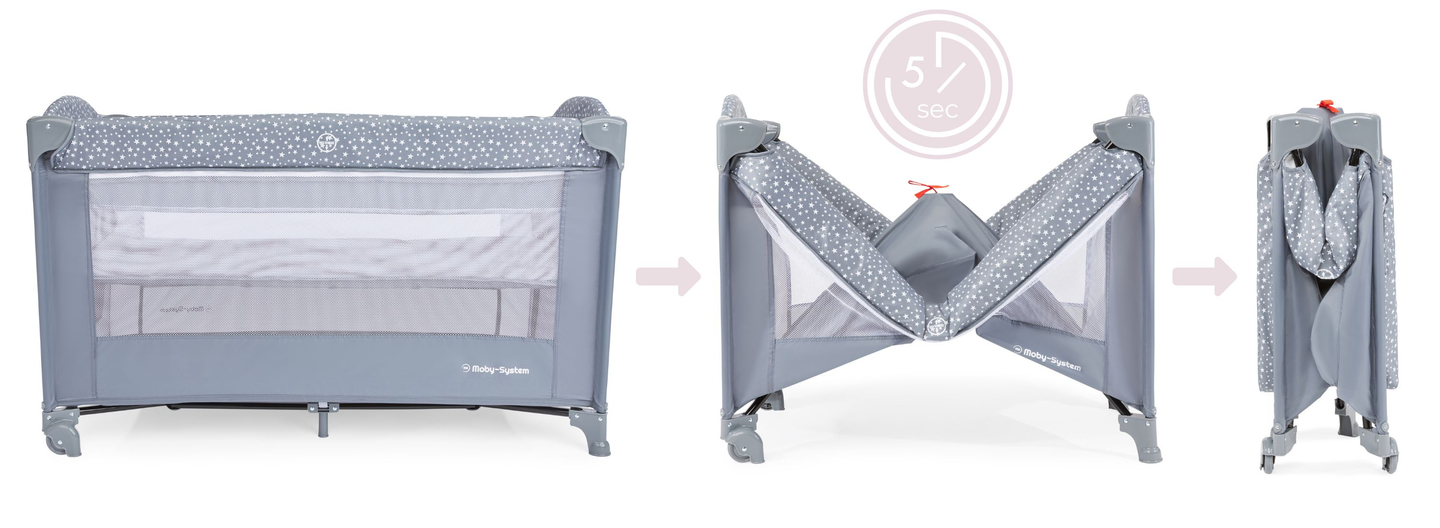 Lettino da viaggio/box 2 livelli con fasciatoio, tettoia e materasso Happy Traveller BASIC PLUS - grigio