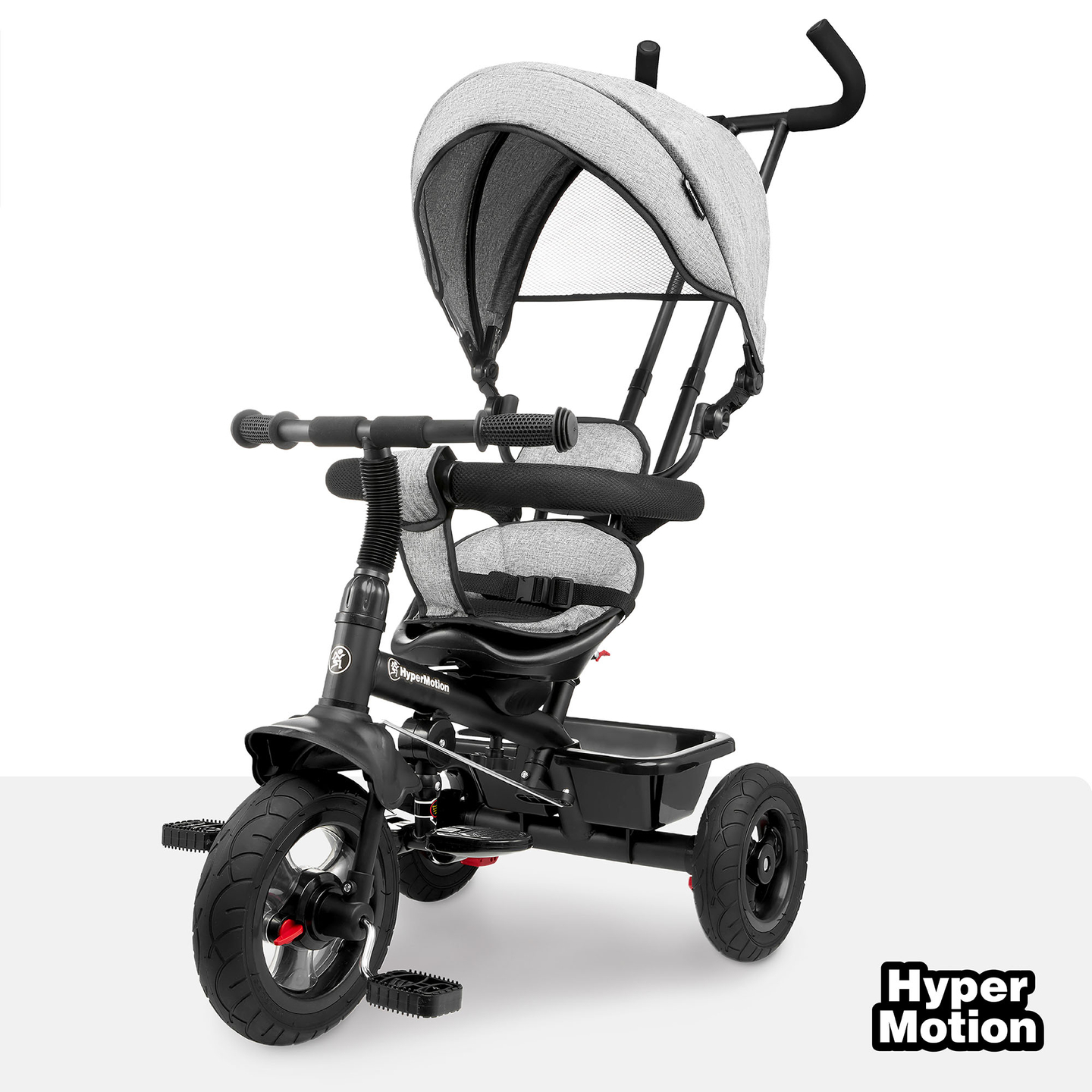 Triciclo per bambini 1-4 anni - TOBI FREY - colore grigio - girevole - ruote pompate + spingitore