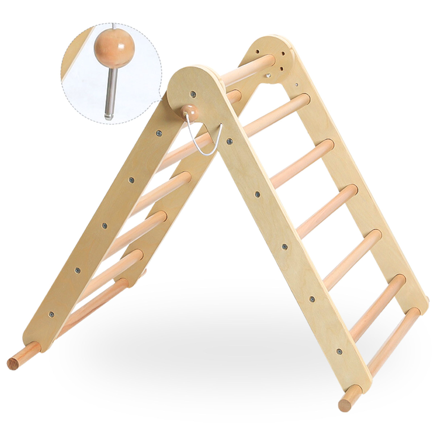 Parco giochi per bambini in legno fatto in casa - scala + parete di arrampicata + trave di equilibrio - triangolo di Pikler