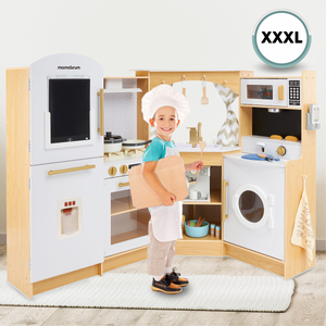 XXXXL grande cucina interattiva in legno con illuminazione a LED, lavatrice, macchina del caffè a microonde e set di frutta e verdura - 50 elementi