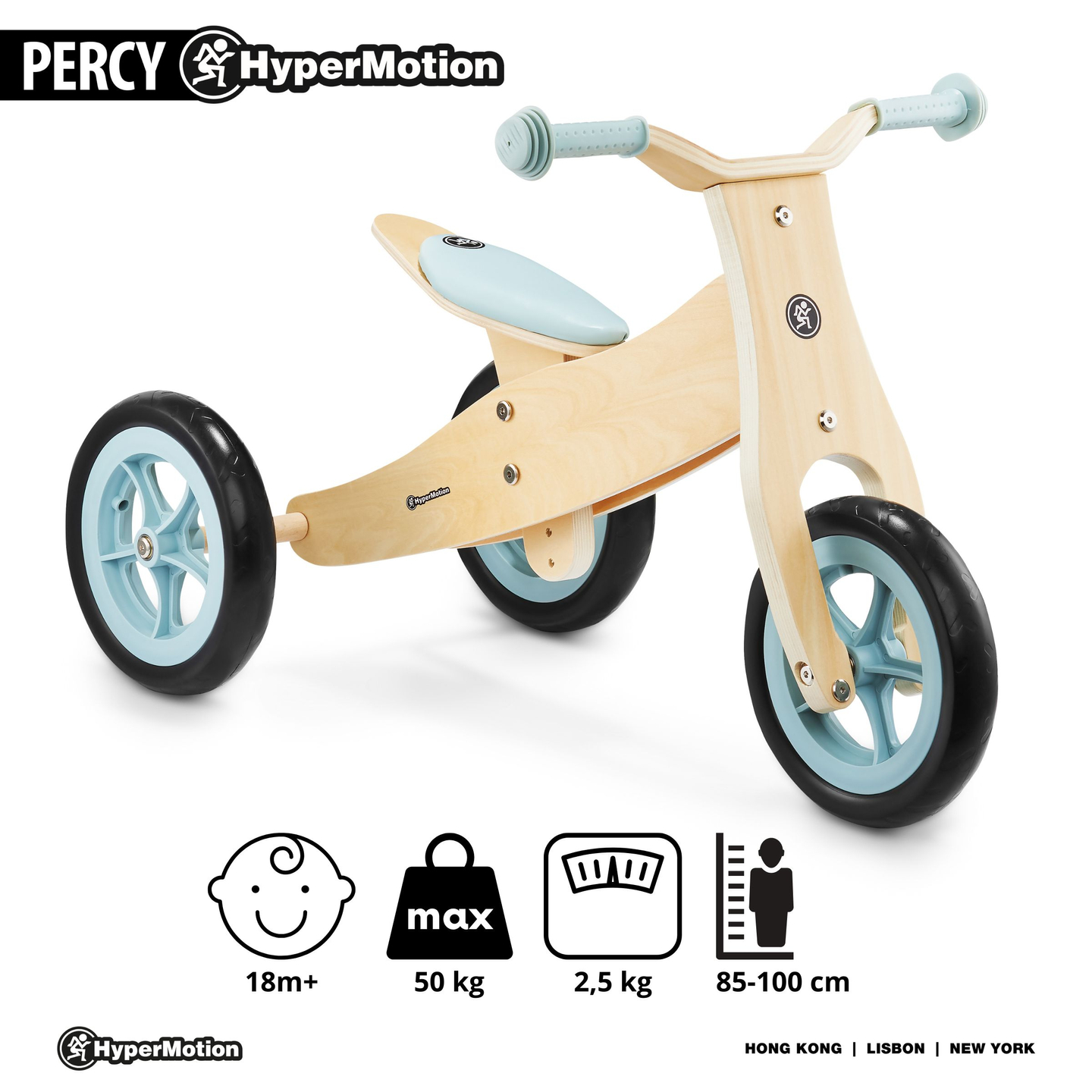 Triciclo in legno e bici senza pedali 2in1 - HyperMotion PERCY - blu