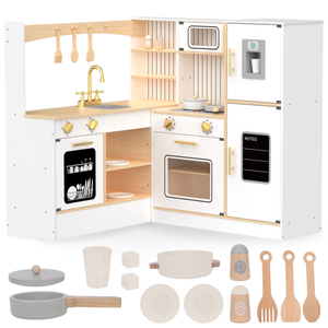 Cucina ad angolo interattiva in legno XXXL con frigorifero, microonde, forno, lavastoviglie e accessori - bianco