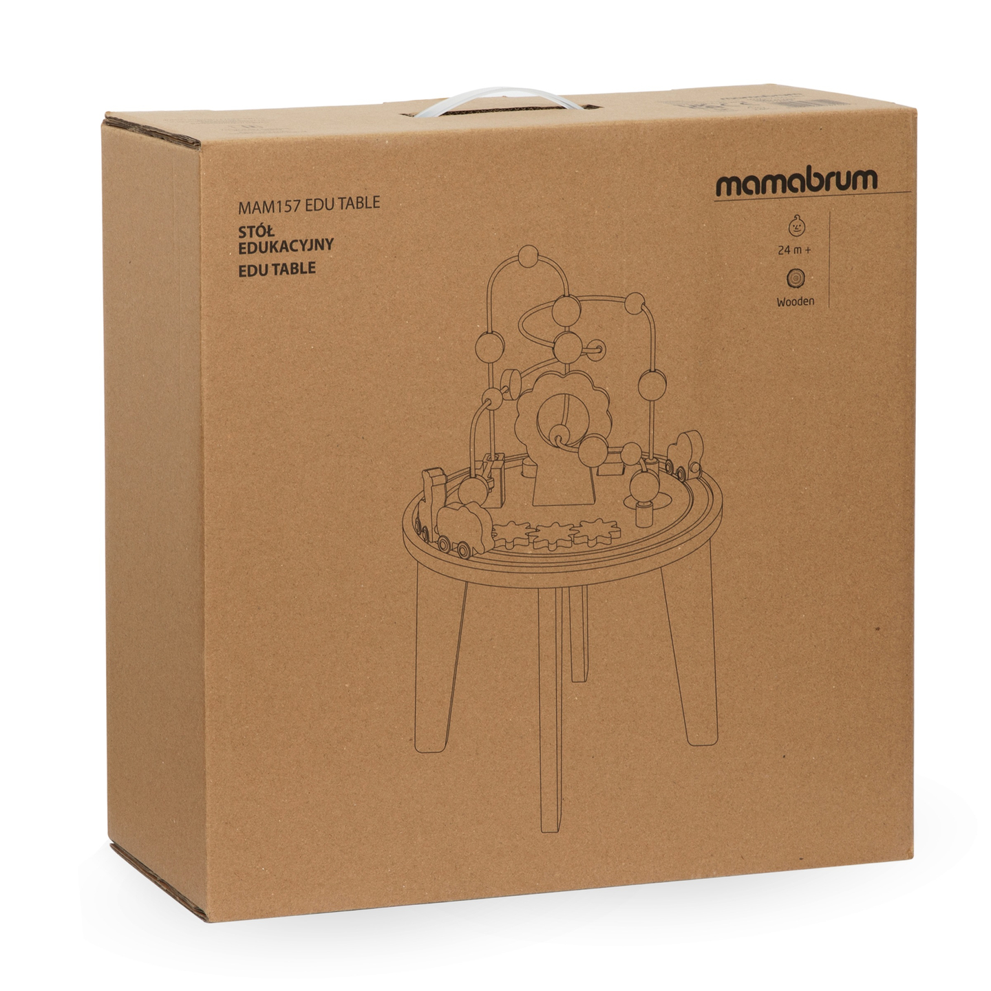 Tavolo didattico rotondo in legno con trenino magnetico e lanciaperline