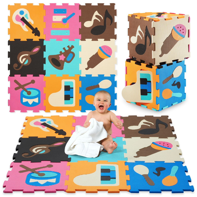 Tappeto puzzle educativo in schiuma 90 x 90 x 1 cm - schiuma EVA - design: strumenti