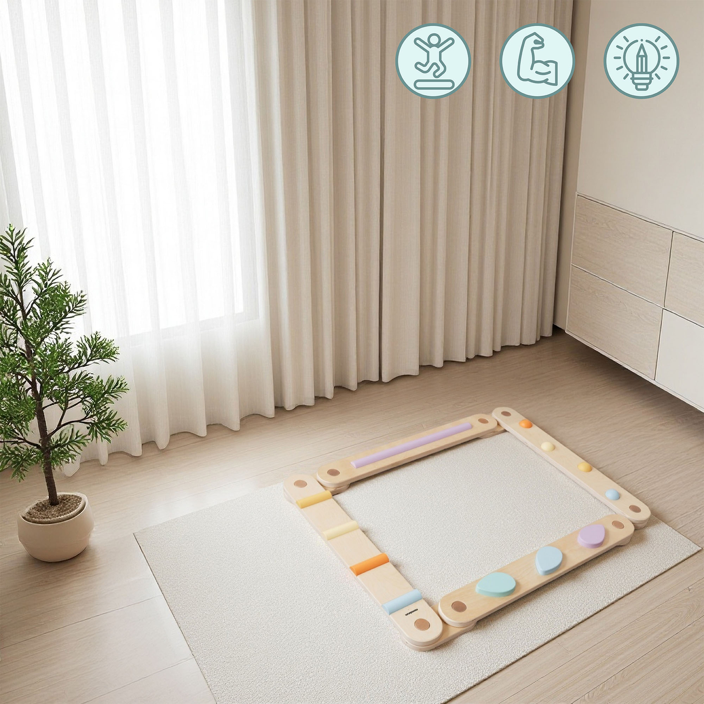 Grande percorso sensoriale in legno - pista di equilibrio - 9 elementi