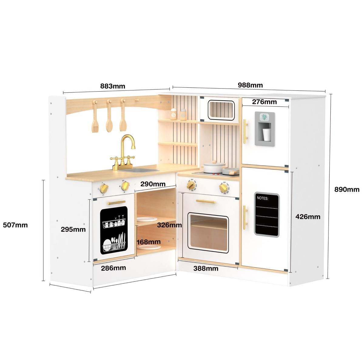 Cucina ad angolo interattiva in legno XXXL con frigorifero, microonde, forno, lavastoviglie e accessori - bianco
