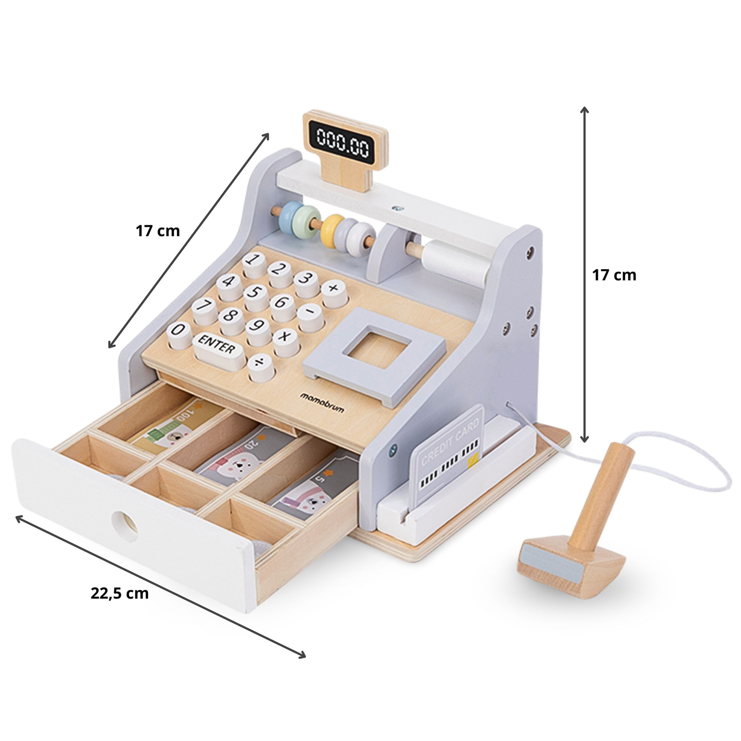 Registratore di cassa in legno con accessori