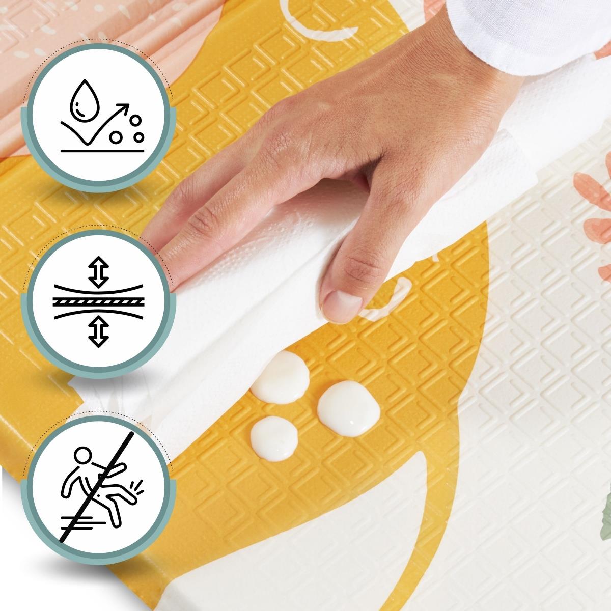 Tappetino pieghevole bifacciale in schiuma 180 x 120 x 1 cm - Elefanti esotici/Grigio delicato