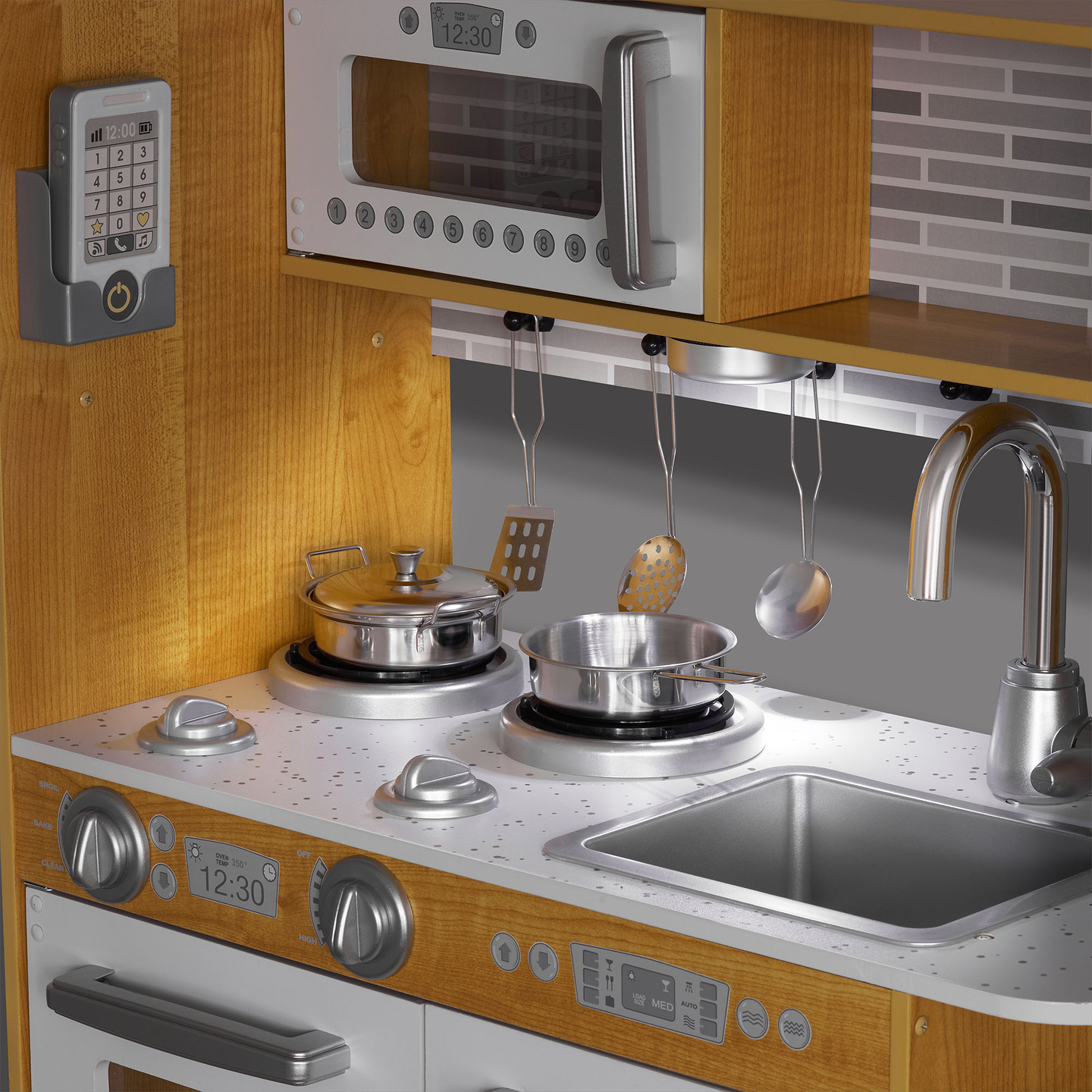 Cucina in legno XXL con illuminazione a LED, grembiule e accessori