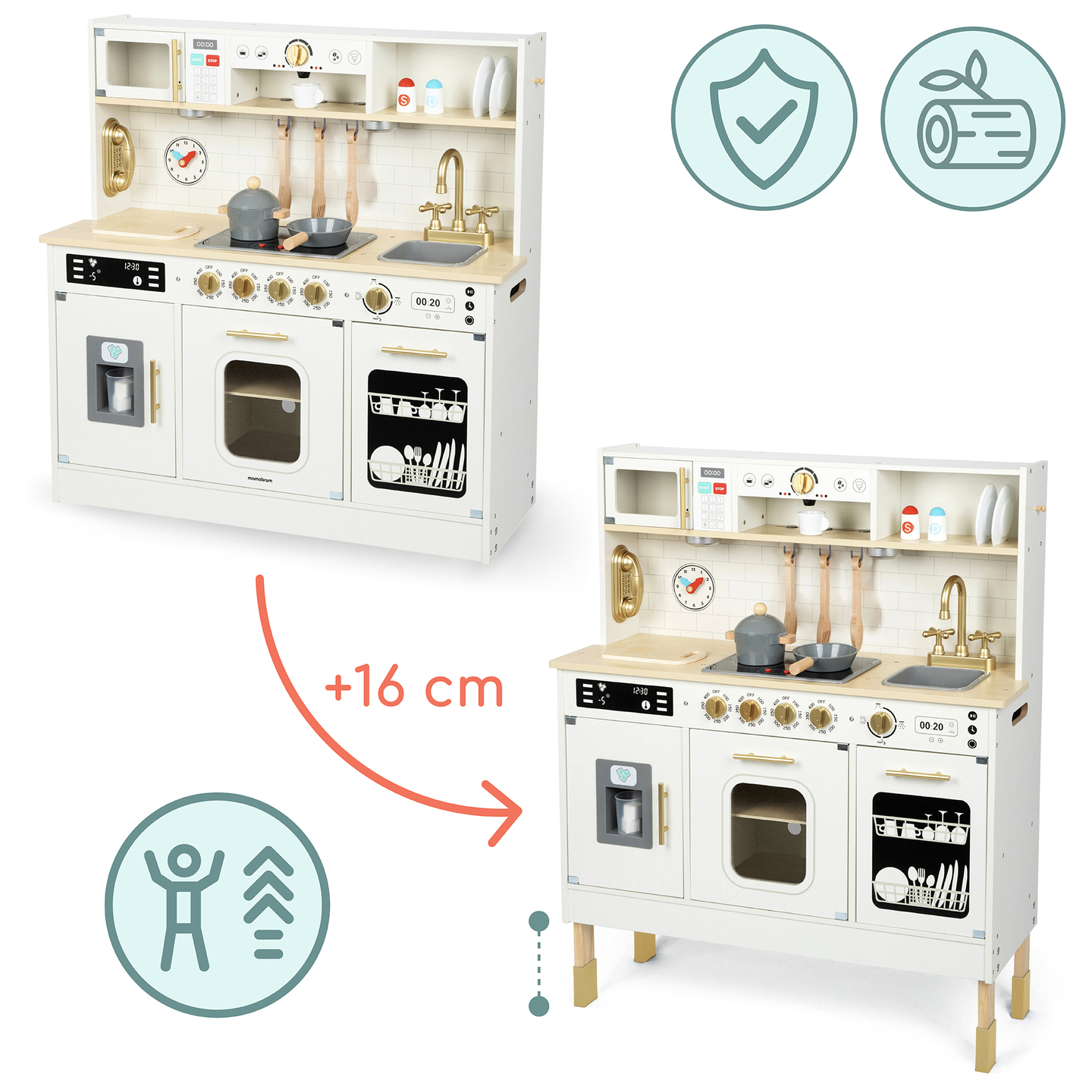 Cucina interattiva XXL in legno con accessori e illuminazione a LED - su due livelli