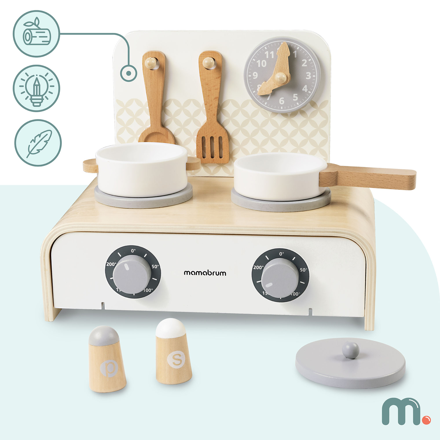 Mamabrum Cucina pieghevole in legno per bambini - Set con pentole, accessori da cucina e contenitori