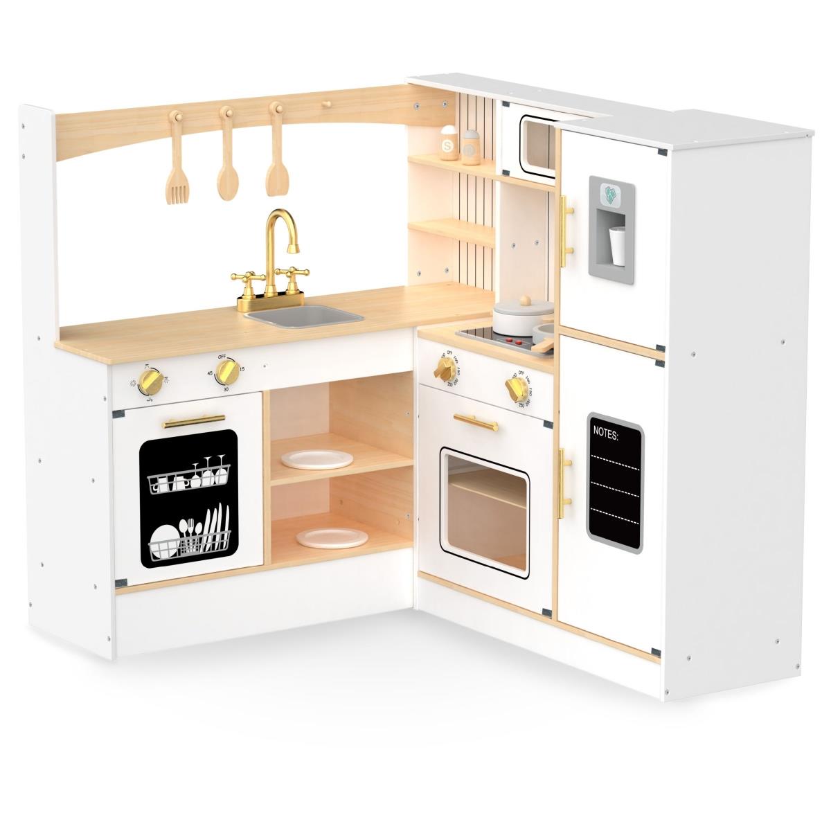 Cucina ad angolo interattiva in legno XXXL con frigorifero, microonde, forno, lavastoviglie e accessori - bianco