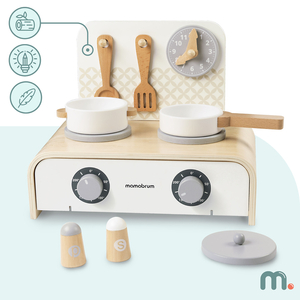 Mamabrum Cucina pieghevole in legno per bambini - Set con pentole, accessori da cucina e contenitori