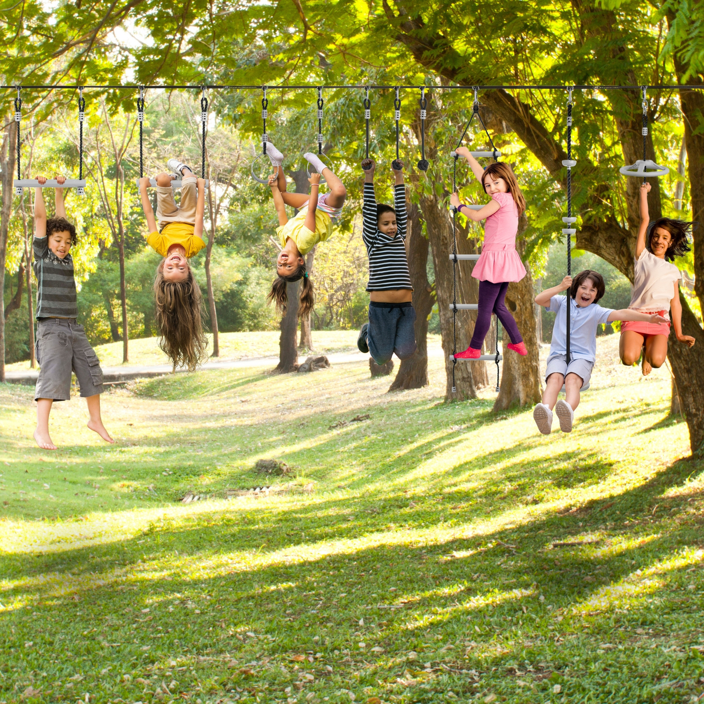 Percorso ad ostacoli Ninja per bambini - Set di slackline HyperMotion - 10 ostacoli