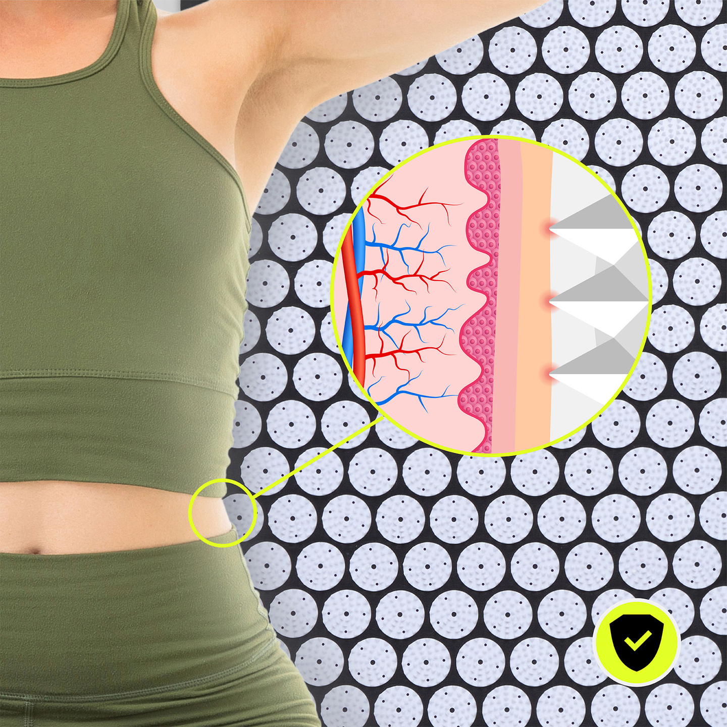 Tappetino per agopressione in lino ecologico con cuscino in fibra di cocco e grano saraceno – 68 cm HyperMotion nero e bianco