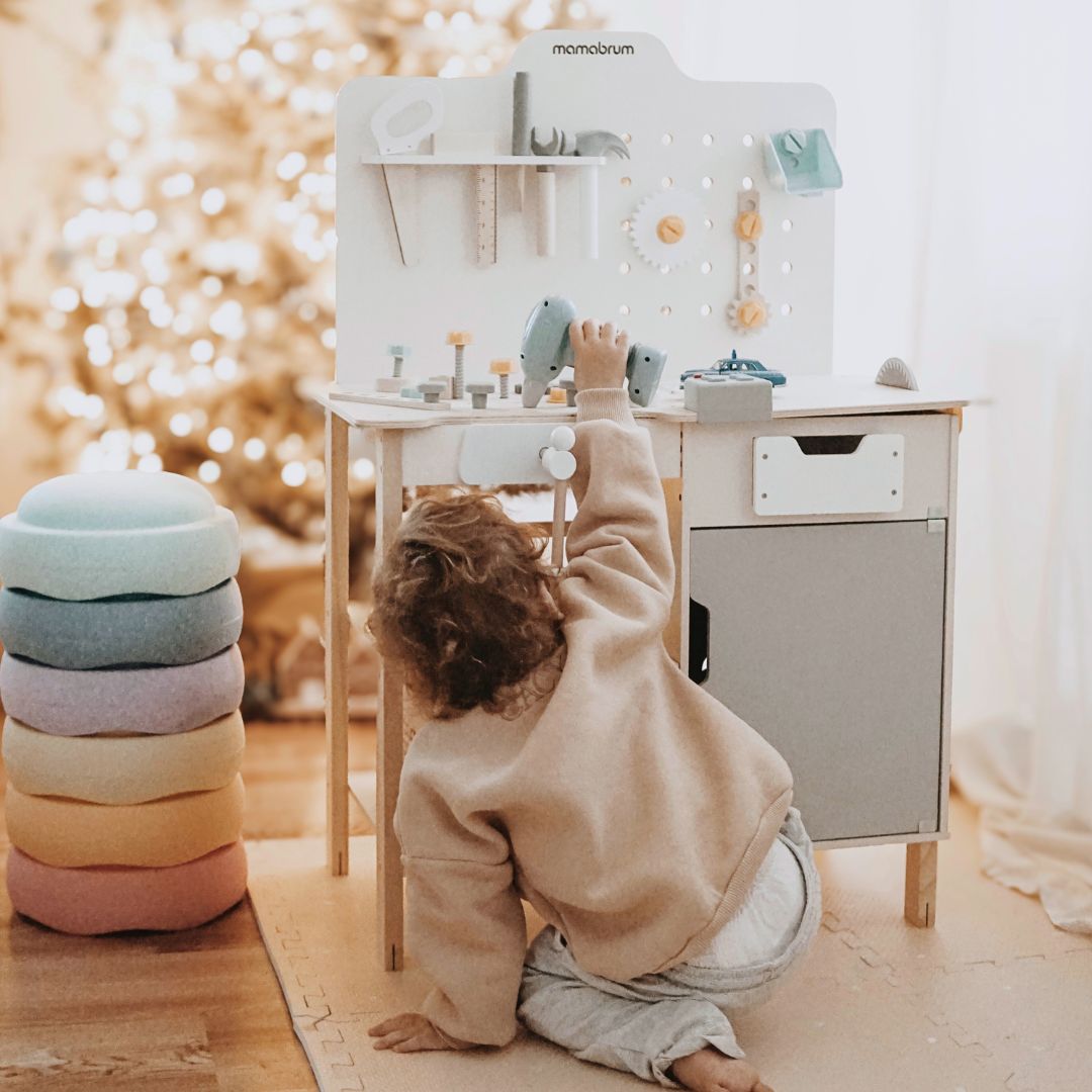 XXL Grande officina in legno con attrezzi - set per il bricolage, 74 elementi