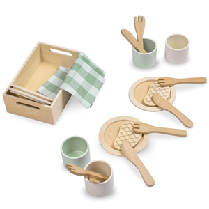 Set da pranzo per bambini in legno con tovagliette verdi