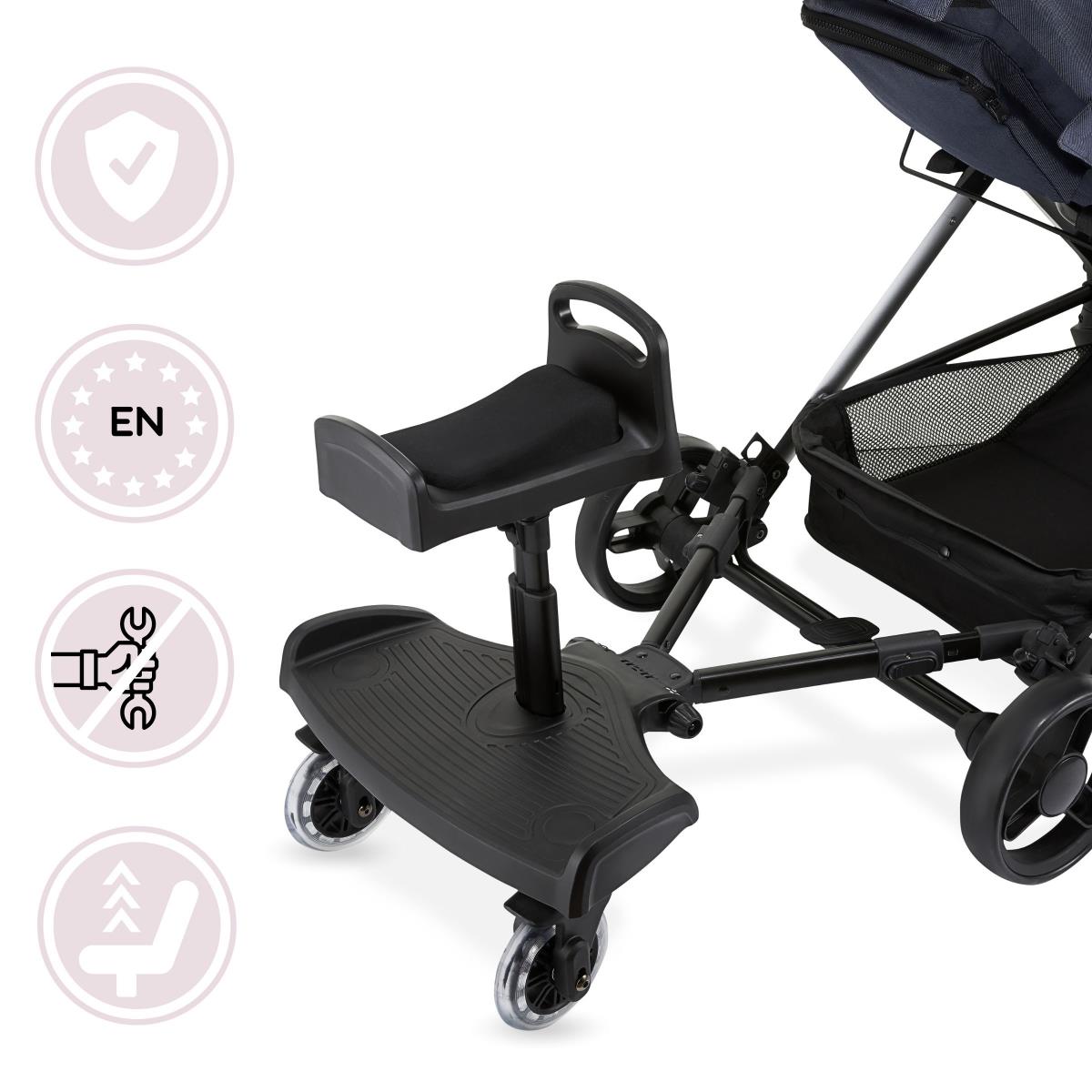 Estensione della carrozzina con sedile regolabile e sistema di fissaggio universale - Moby-System BUGGY2GO