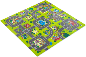 Tappeto puzzle educativo in schiuma 90 x 90 x 1 cm con bordi - schiuma EVA - disegno: strade cittadine strade
