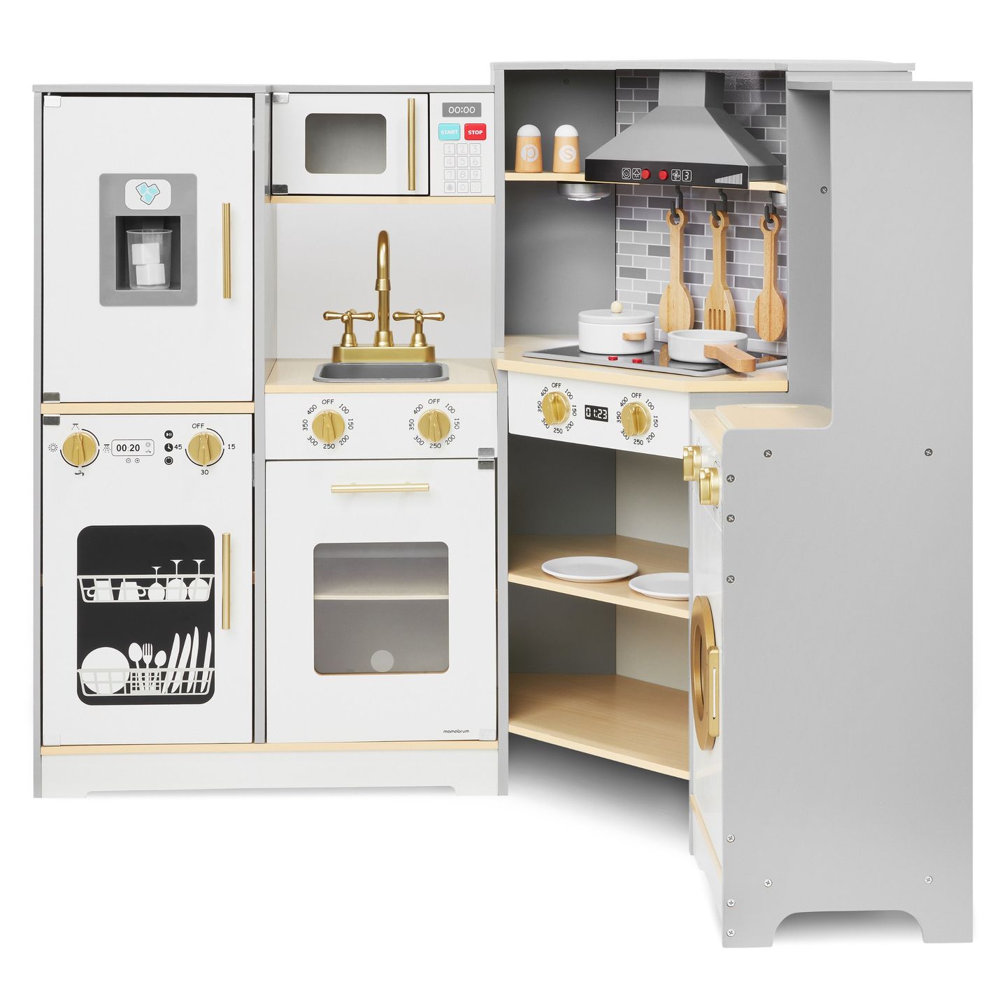 Cucina interattiva in legno XXXL con illuminazione a LED, cappa e accessori