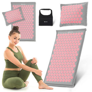 Tappetino per agopressione in lino ecologico con cuscino in fibra di cocco e grano saraceno – 68 cm HyperMotion grigio e rosa