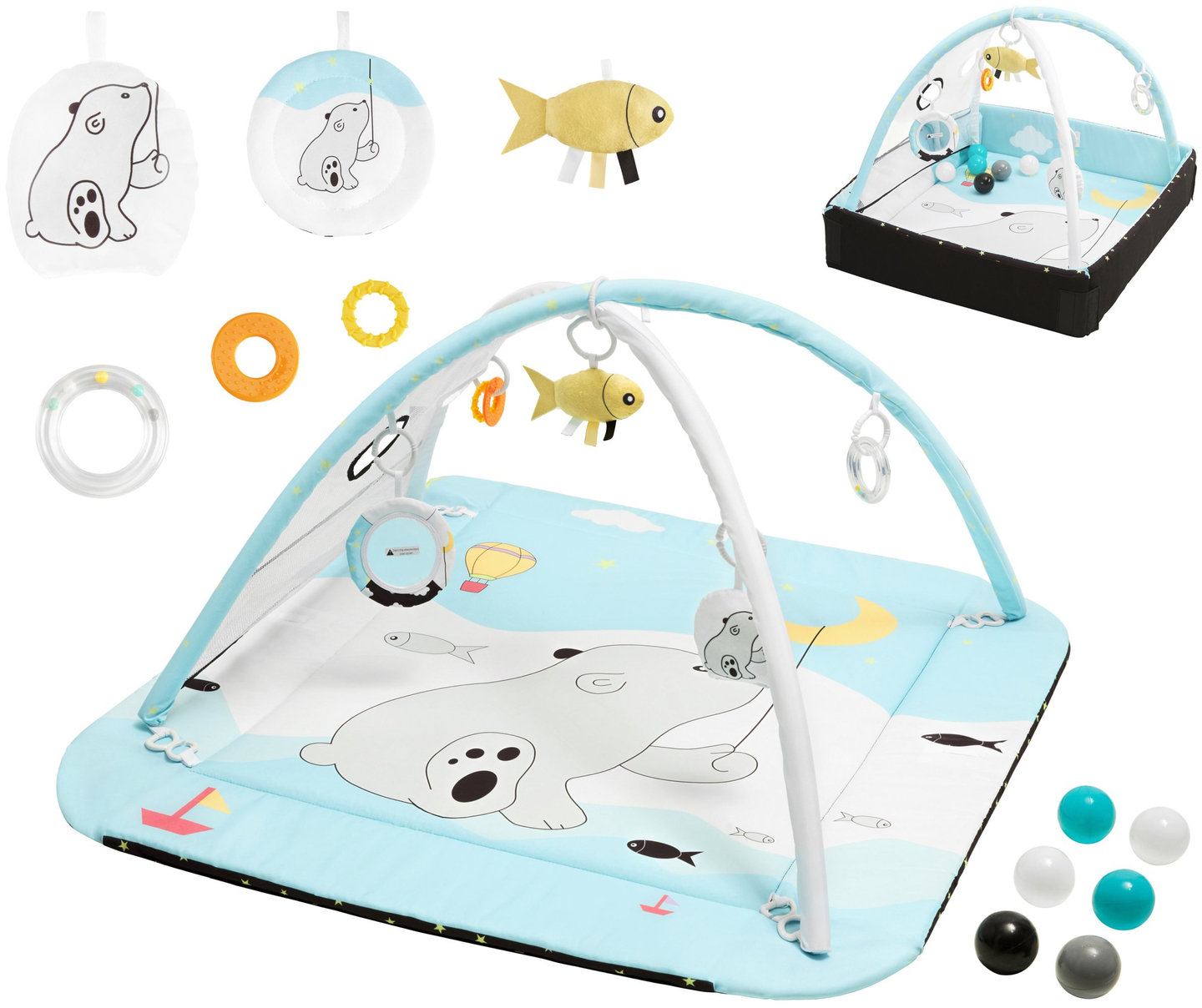 Box + tappeto interattivo 5in1 con palline - Moby-System BABY MAT ACTIVE GYM 0+