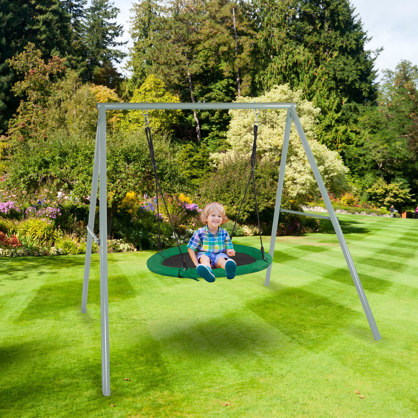 Altalena da giardino a nido di cicogna con telaio e corde