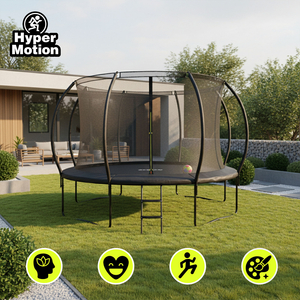 Trampolino da giardino XXL per bambini HyperMotion - 366 cm 12FT - con scala e rete interna - per casa e giardino - 150 kg max