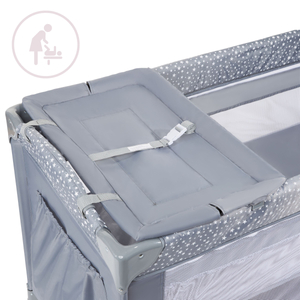 Lettino da viaggio/box 2 livelli con fasciatoio, tettoia e materasso Happy Traveller BASIC PLUS - grigio