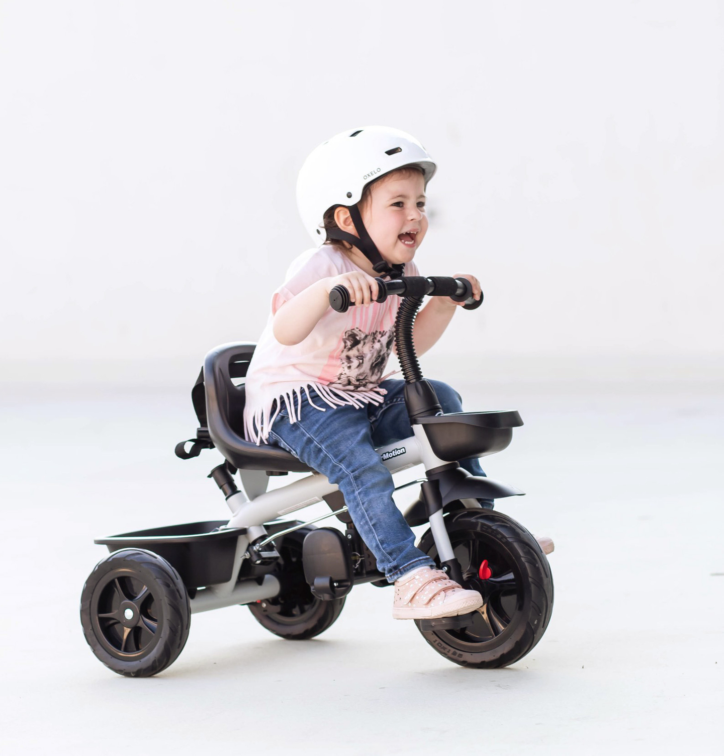 HyperMotion TOBI VECTOR triciclo - ruote gonfiabili eterne + barra di spinta. Colore: grigio chiaro.