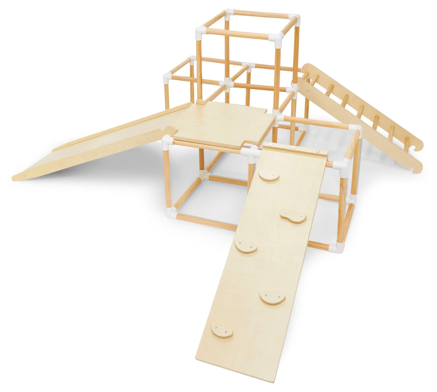 Grande parco giochi domestico XXL in legno - scivolo, scala, parete d'arrampicata, cubi per arrampicata