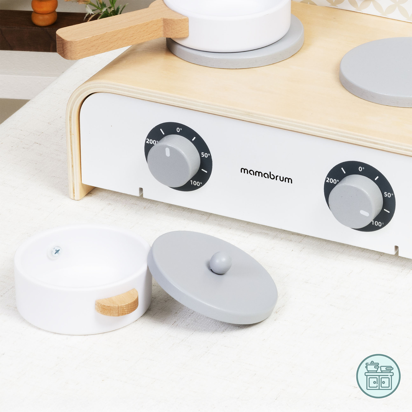 Mamabrum Cucina pieghevole in legno per bambini - Set con pentole, accessori da cucina e contenitori