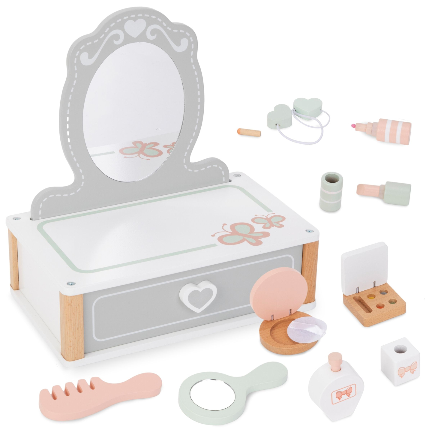 Tavolino da toeletta per bambini in legno con accessori