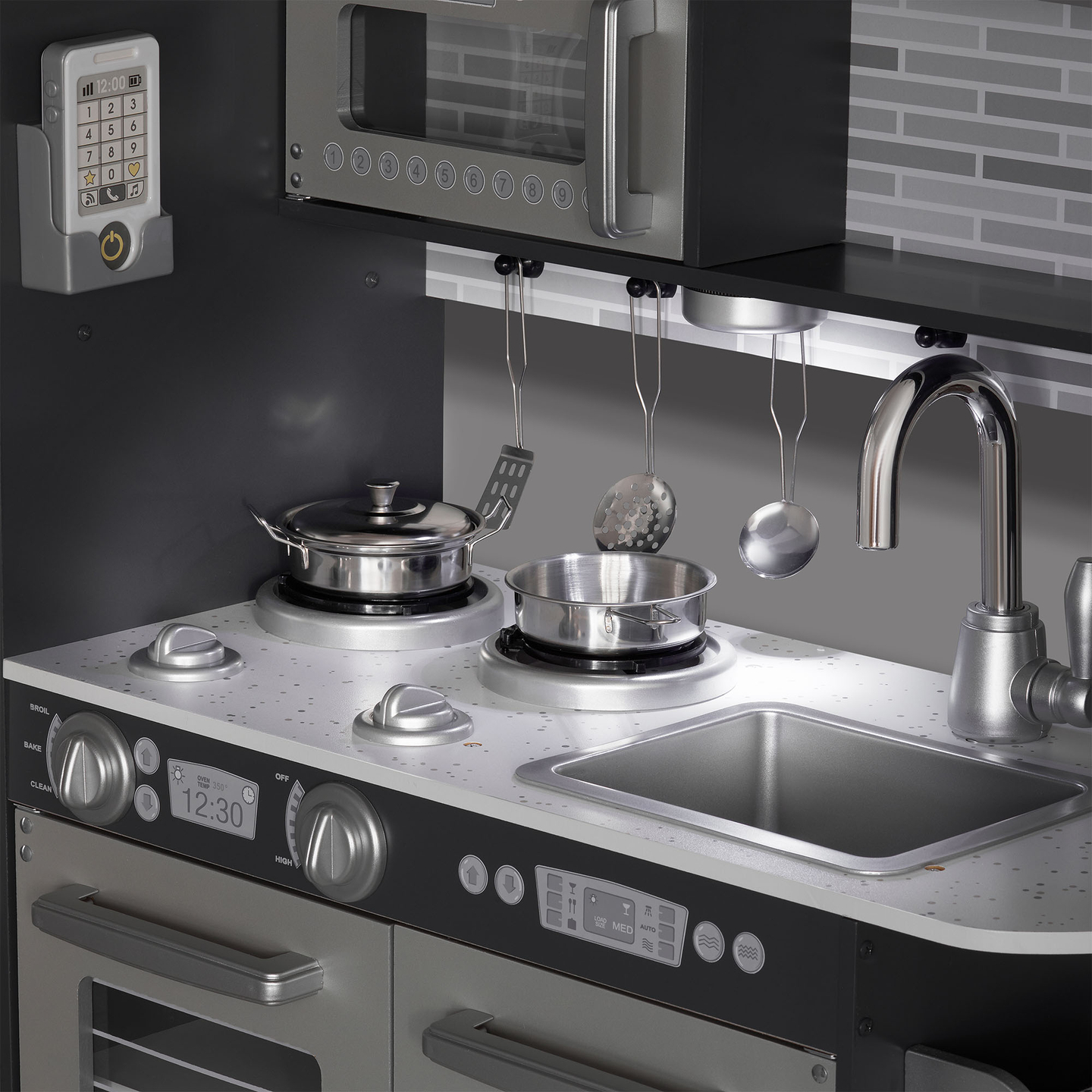 Cucina in legno XXL con illuminazione a LED, grembiule e accessori