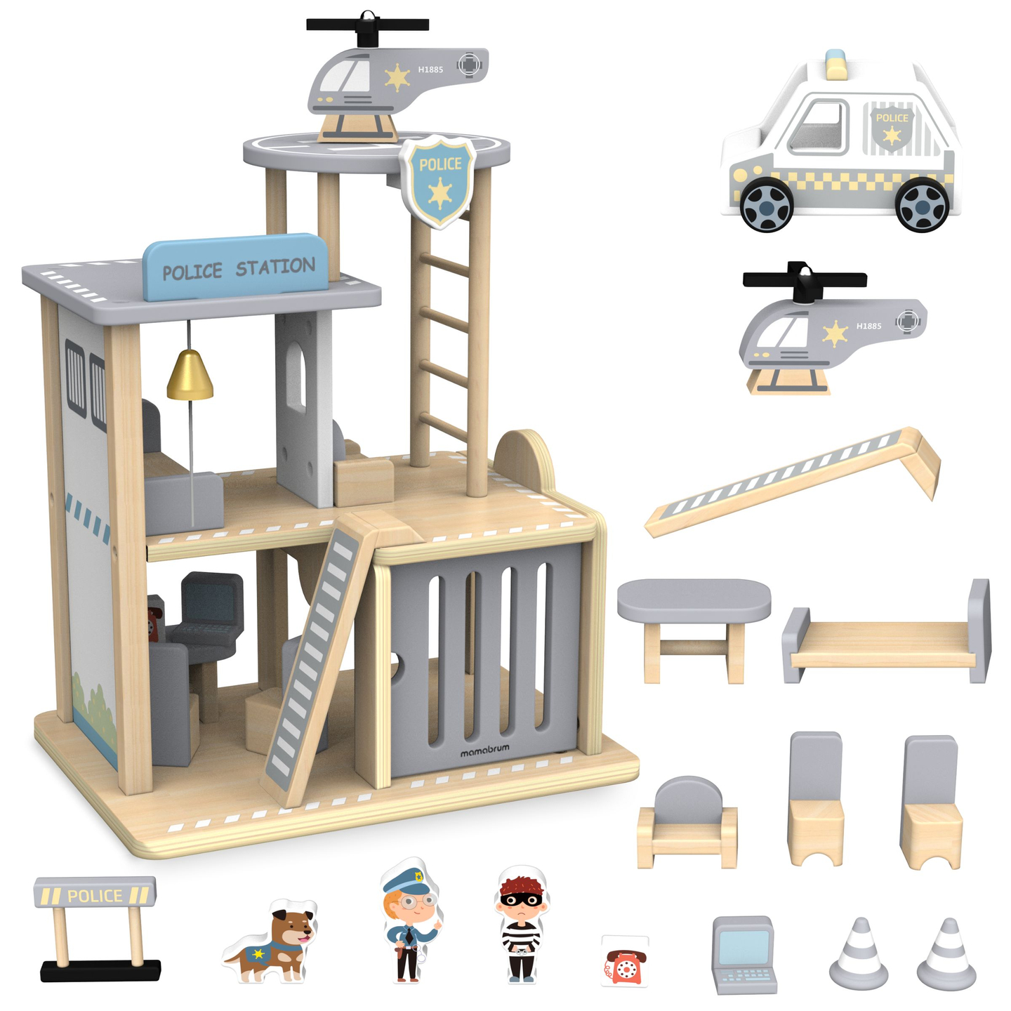 Stazione di polizia in legno con accessori