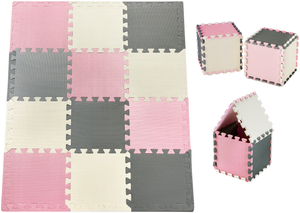 Puzzle in schiuma 12 pezzi. - tappetino educativo in schiuma 120 x 90 x 1.2cm con bordi - rosa
