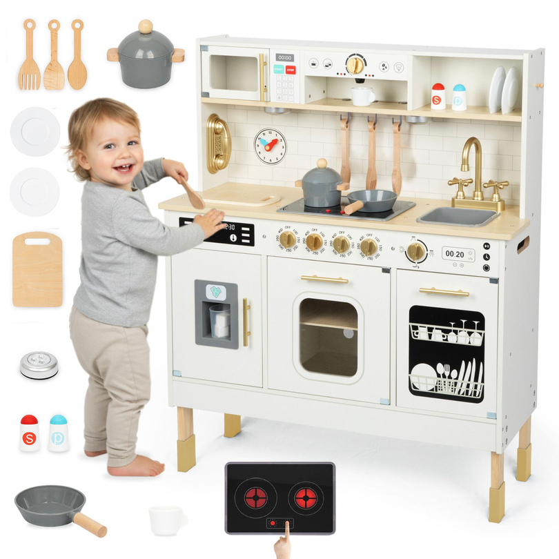 Cucina interattiva XXL in legno con accessori e illuminazione a LED - su due livelli