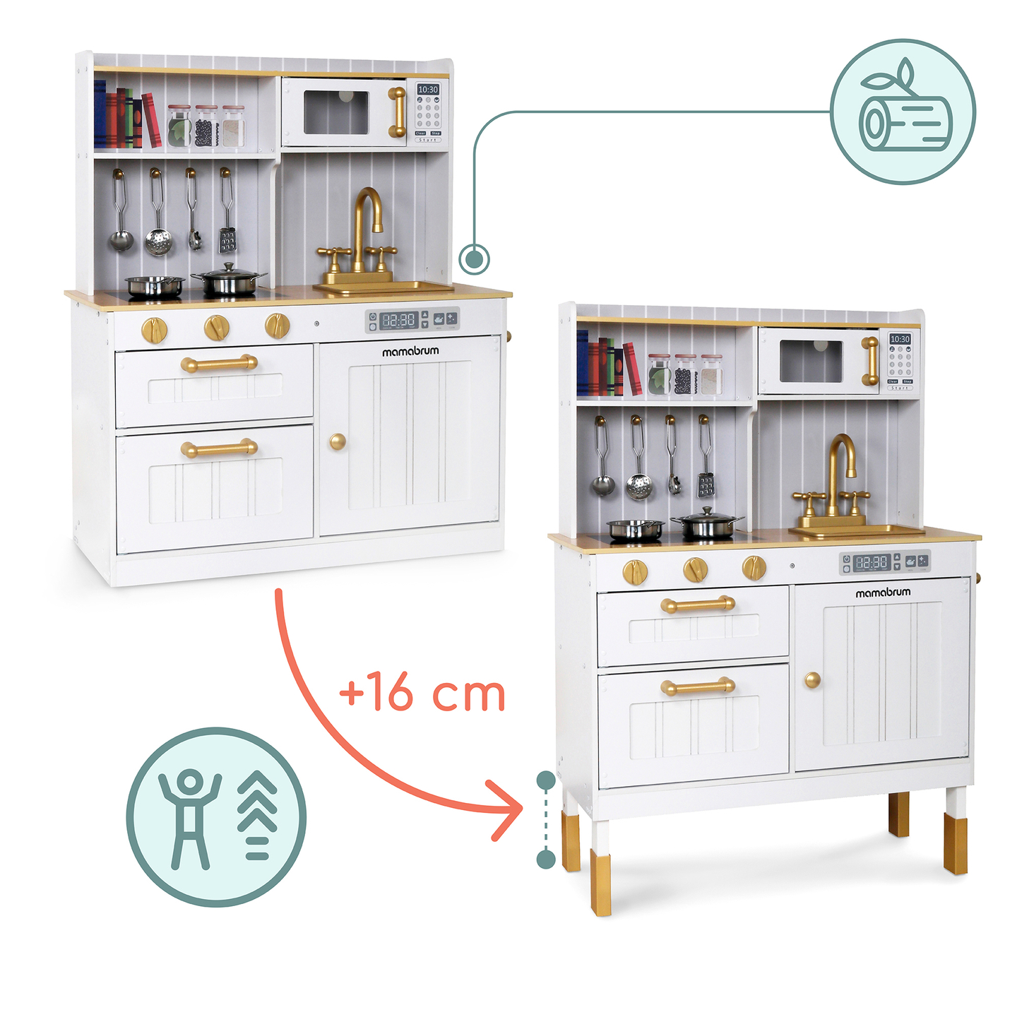 Cucina bianca in legno con accessori e grembiule