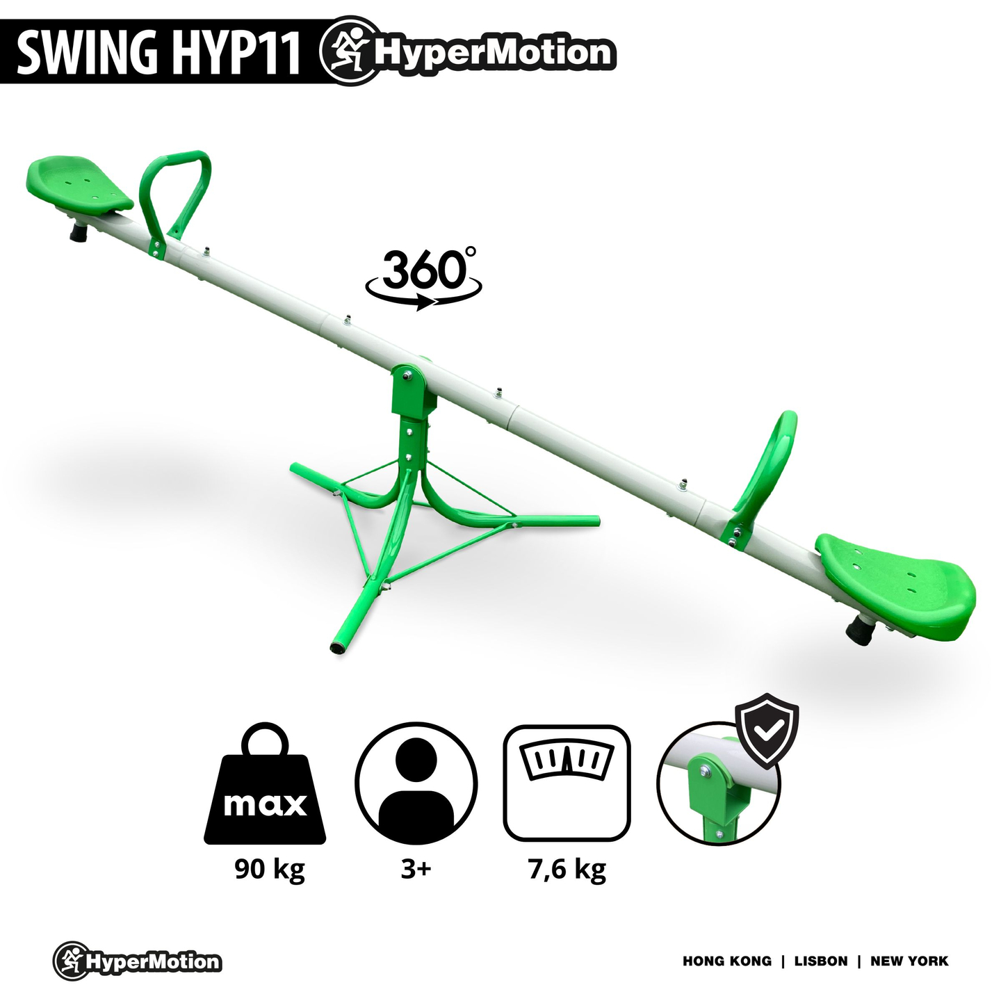 Altalena da giardino 2 in 1, trave di equilibrio per 2 persone con funzione carosello a 360 gradi