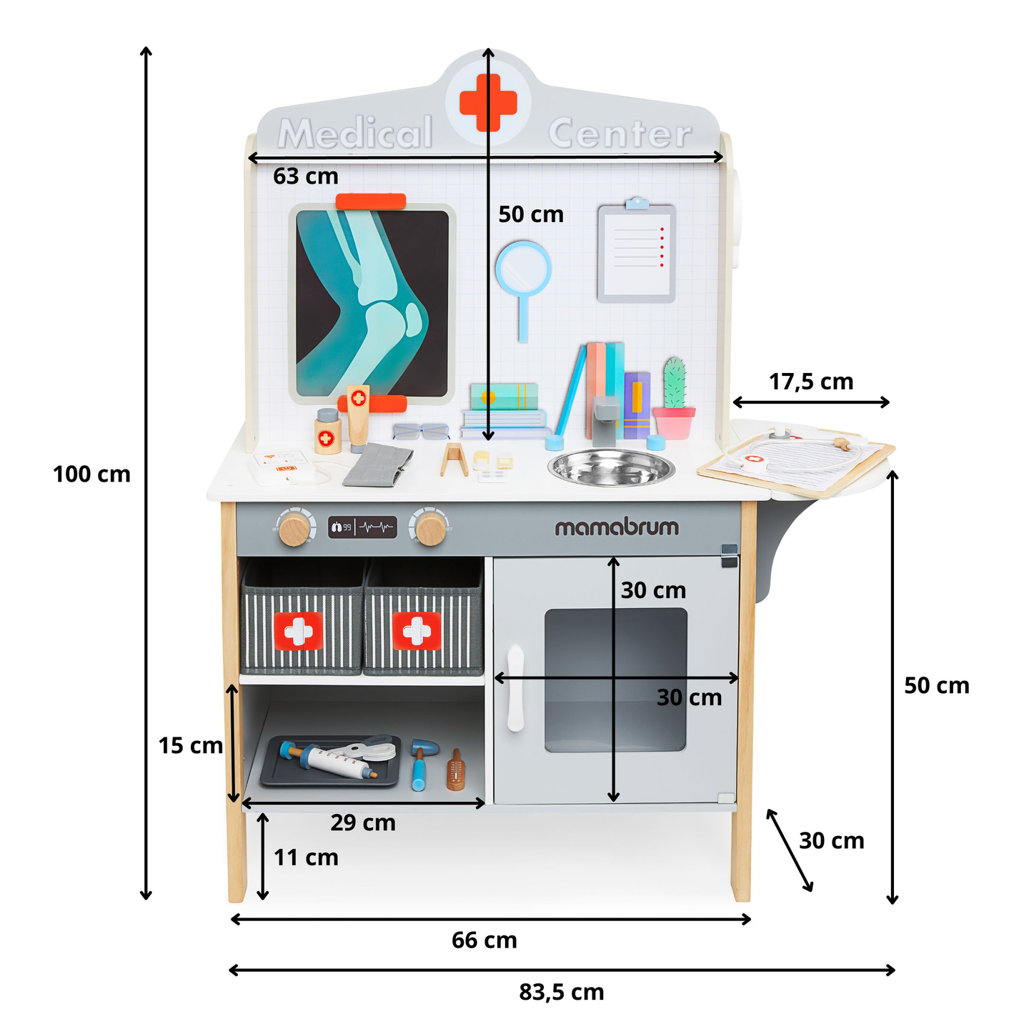 Ambulatorio medico in legno XXL - Set medico con accessori