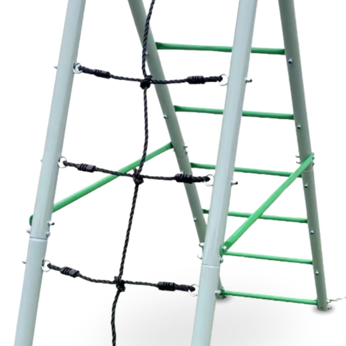 Parco giochi da giardino XL per bambini con altalena a nido di cicogna, scala e rete da arrampicata