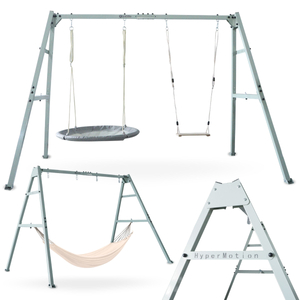 Altalena doppia con accessori - struttura in acciaio - nido di cicogna, dondolo e amaca