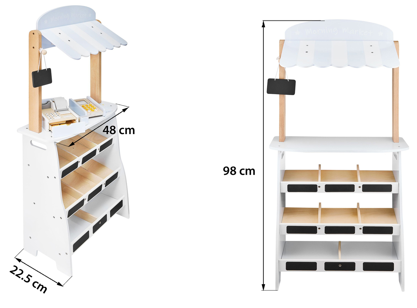 Negozio di verdure - bancarella in legno con casse, registratore di cassa e terminale