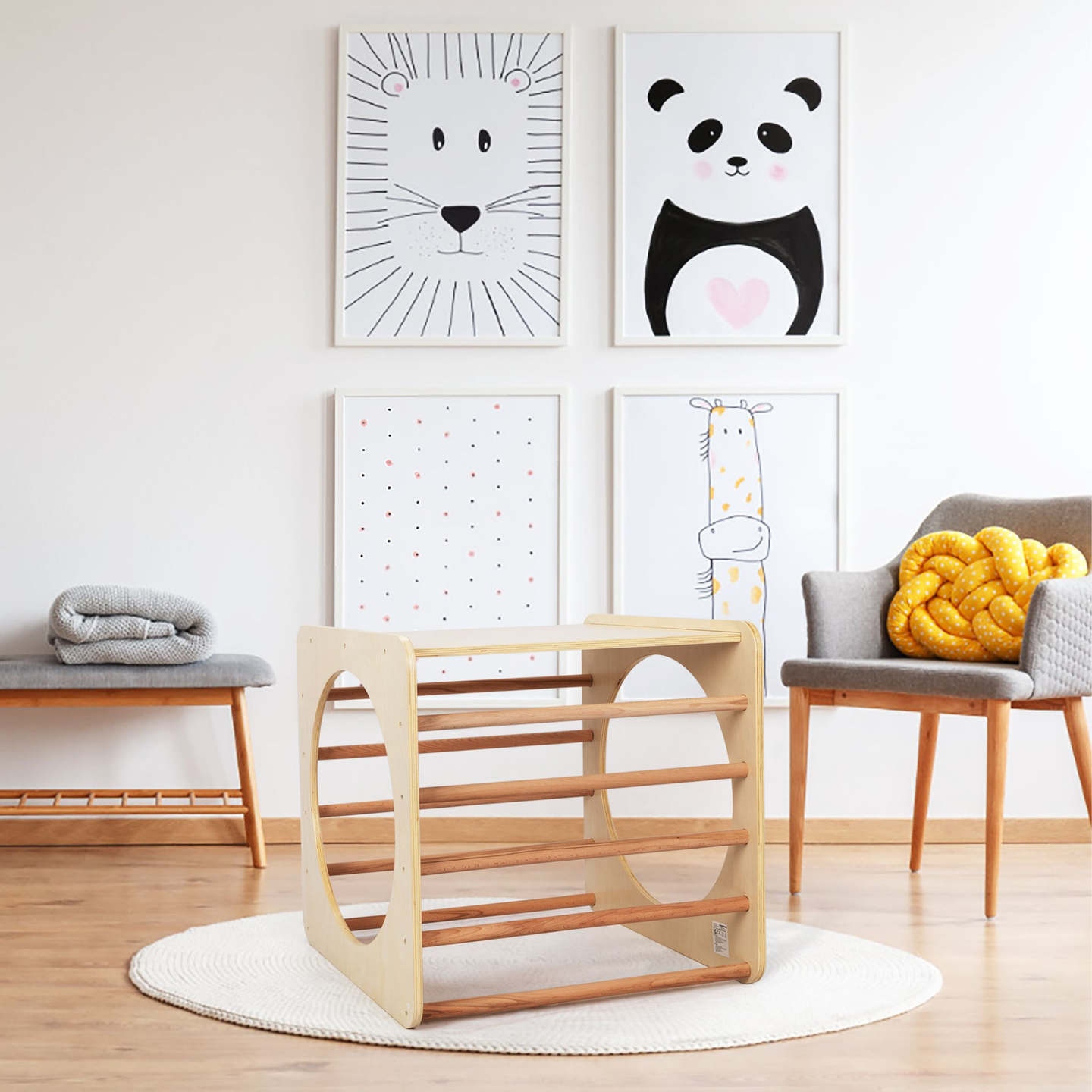 Cubo di arrampicata in legno, tunnel per bambini, parco giochi