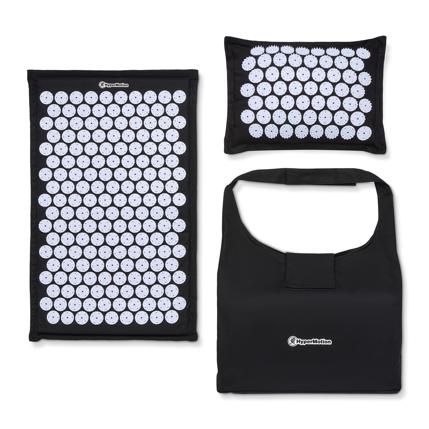 Tappetino per agopressione in lino ecologico con cuscino in fibra di cocco e grano saraceno – 68 cm HyperMotion nero e bianco