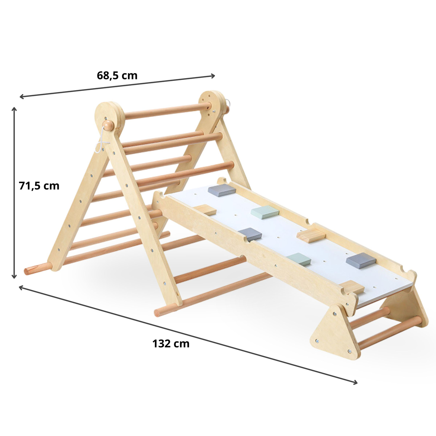 Parco giochi per bambini in legno fatto in casa - scala + parete di arrampicata + trave di equilibrio - triangolo di Pikler