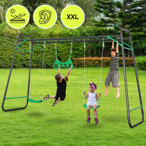Altalena da giardino XXL in acciaio - 2 sedili, scala, trapezio ginnico