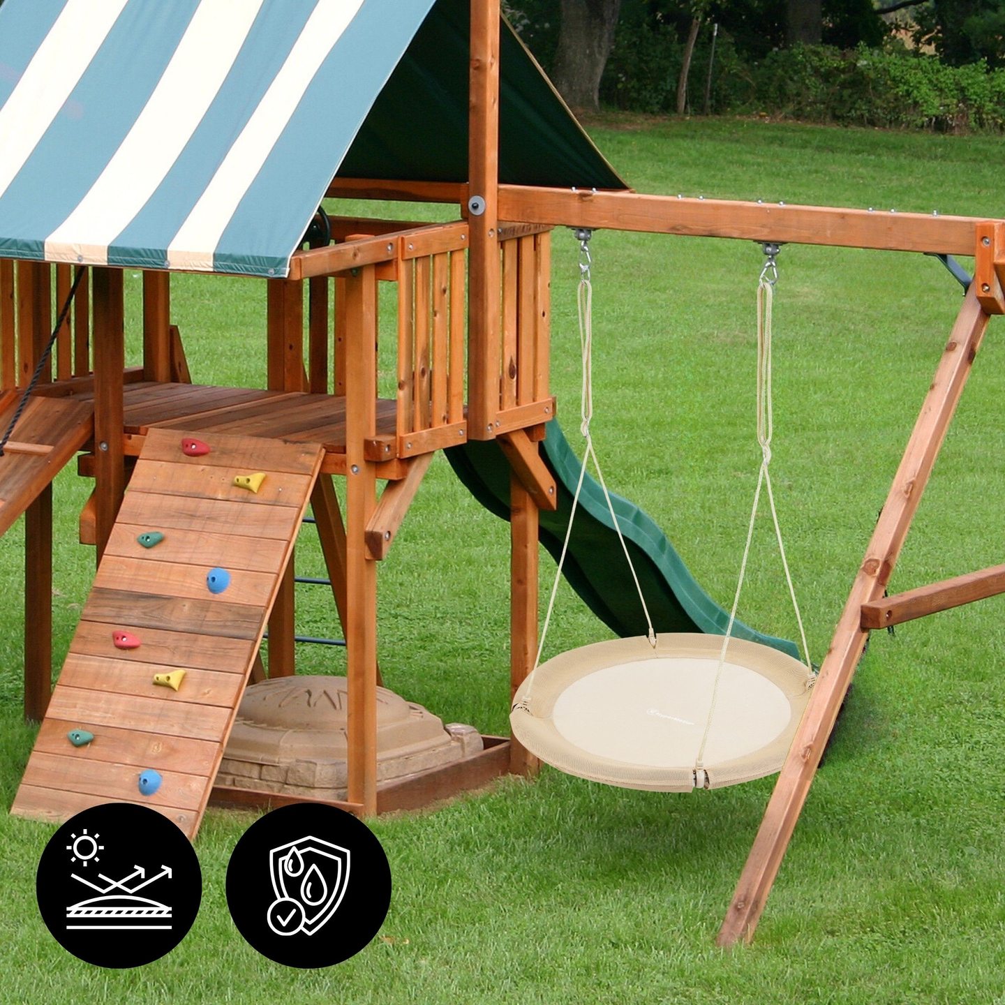 Altalena a nido di cicogna HyperMotion - diametro 100 cm, colore beige boho