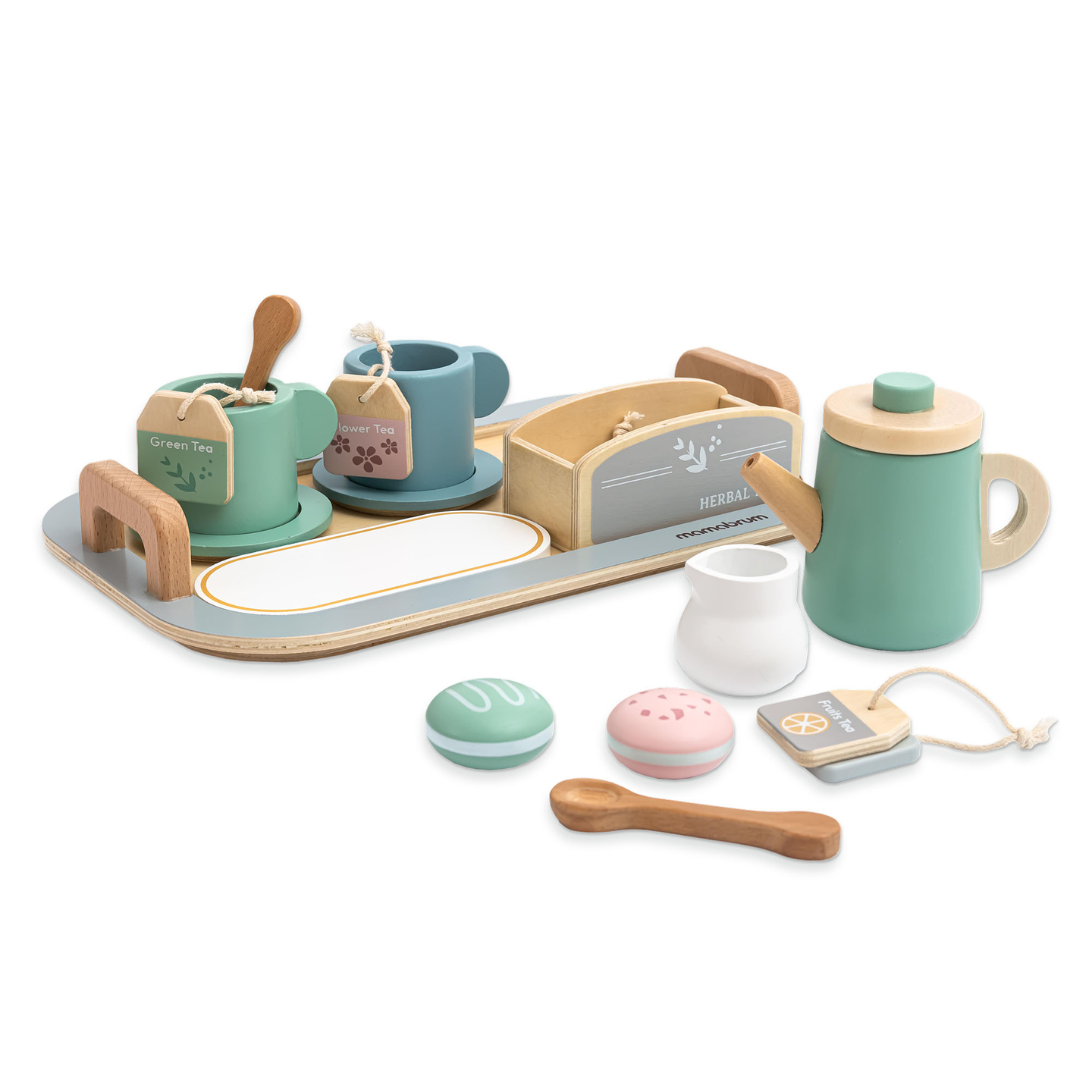 Grande set da tè in legno con vassoio - 18 articoli